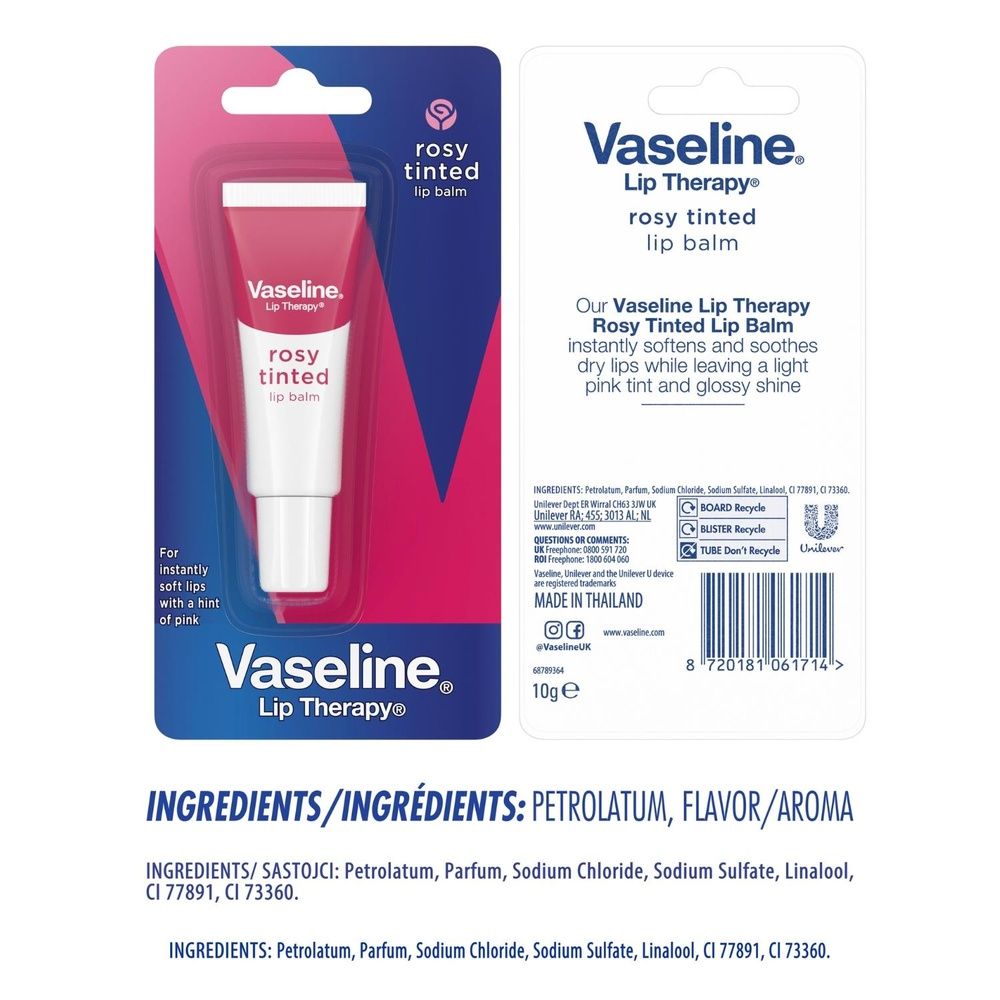 Lip Therapy Rosy Tinted Lip Balm Pocket Tube 10g Pink Hint | Set of 4 | Pink
