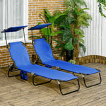 2 Piece Folding Sun Loungers With Adjustable Backrest | Blue