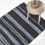 Texas Leather & Denim Woven Striped Blue Rug | 120cm x 180cm | Blue
