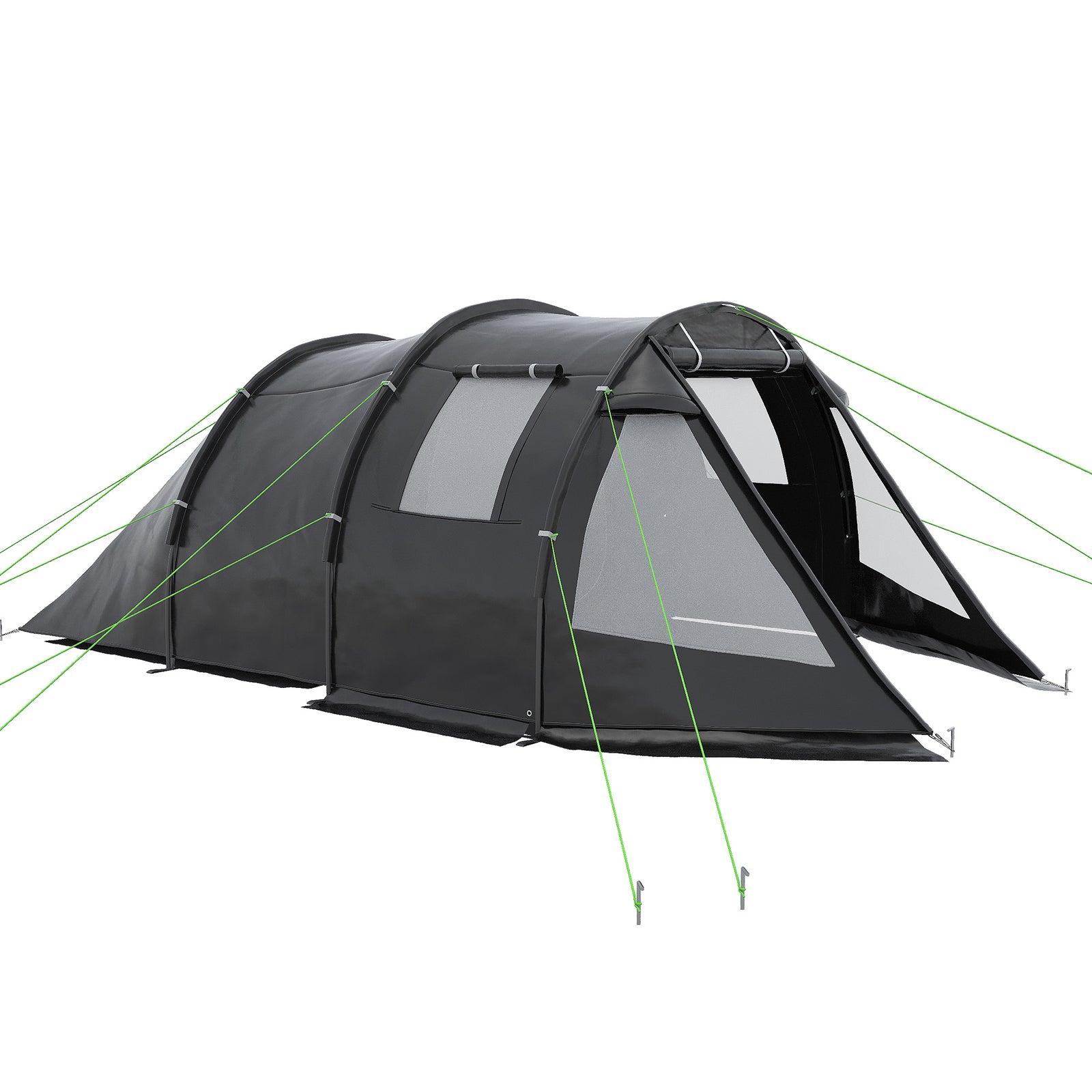 3-4 Persons Tunnel Tent, Two Room Camping Tent W/ Windows | Black