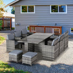 11 Pieces Rattan Dining Set Cushion Footrest Garden Wicker | Gray