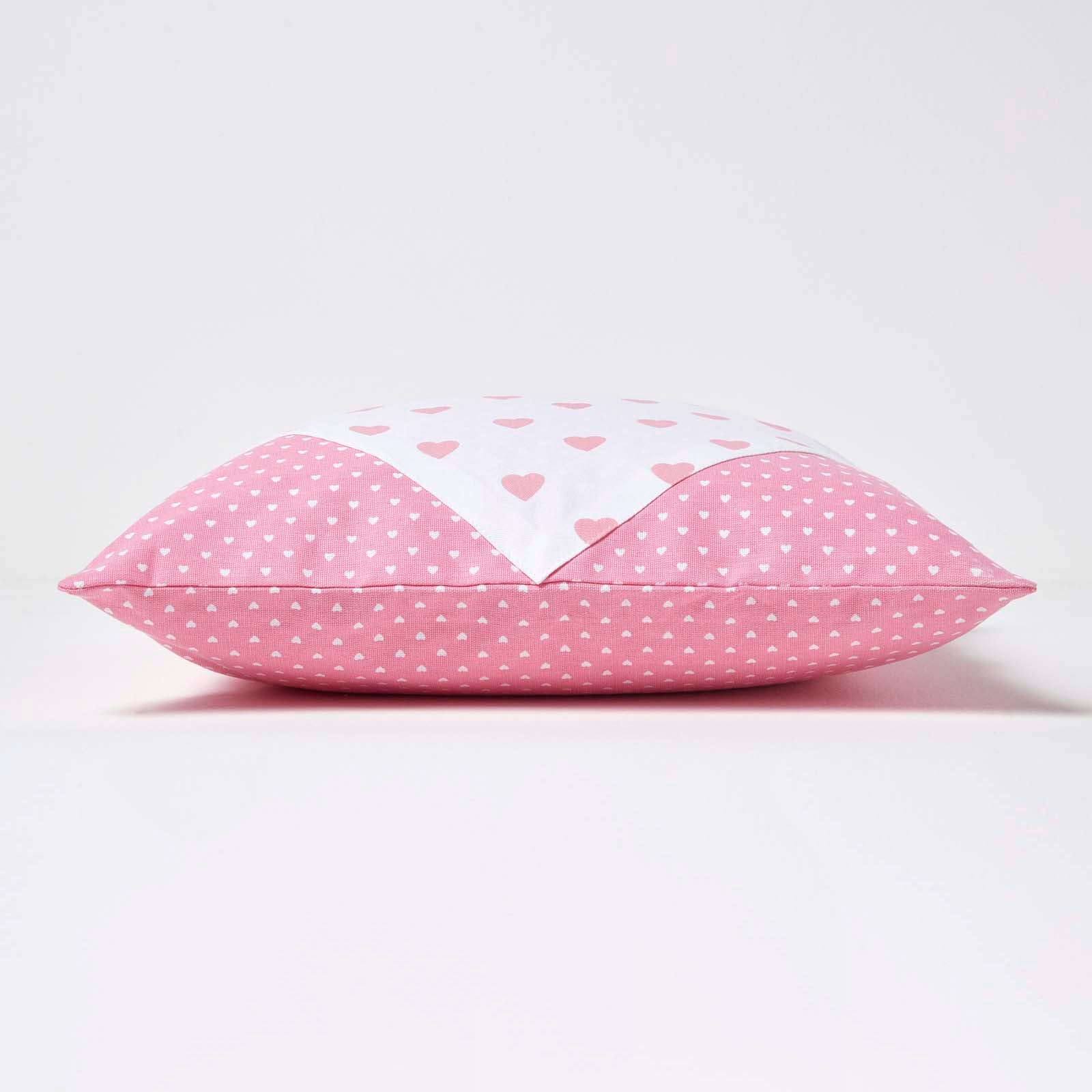 Cotton Cushion Cover With Hearts And Polka Dots Pattern | 45cm x 45cm | Pink