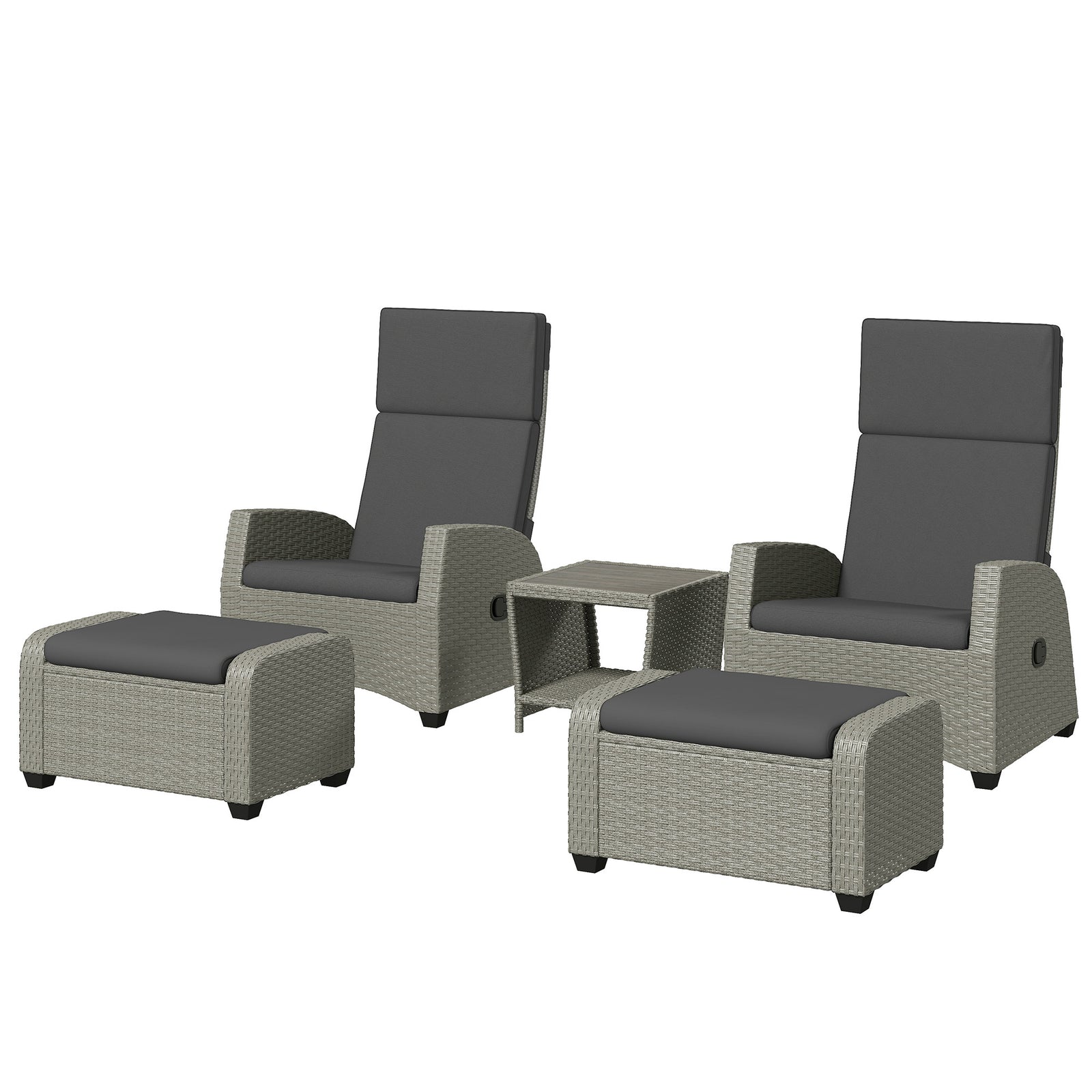 5 Pieces Pe Rattan Set, Reclining Chairs | Charcoal Grey
