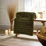 Alnwick Supersoft Ribbed Plush Throw – 140x180cm Cosy Sofa & Bed Blanket | 140cm x 180cm | Green