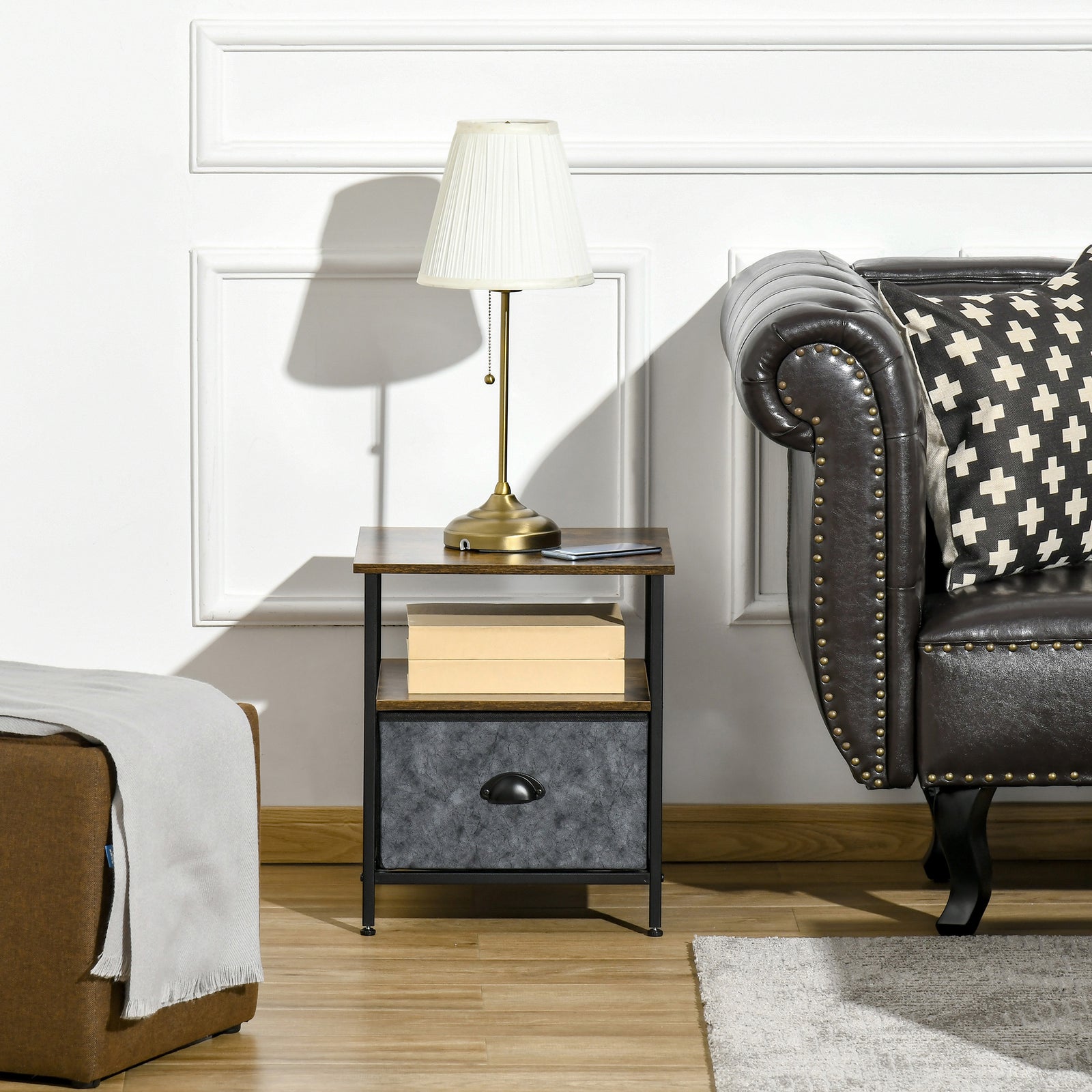 Industrial Nightstand, Drawer, Steel Frame