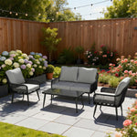 Rattan Garden Furniture Set, Tempered Glass With 3 Chairs | Black