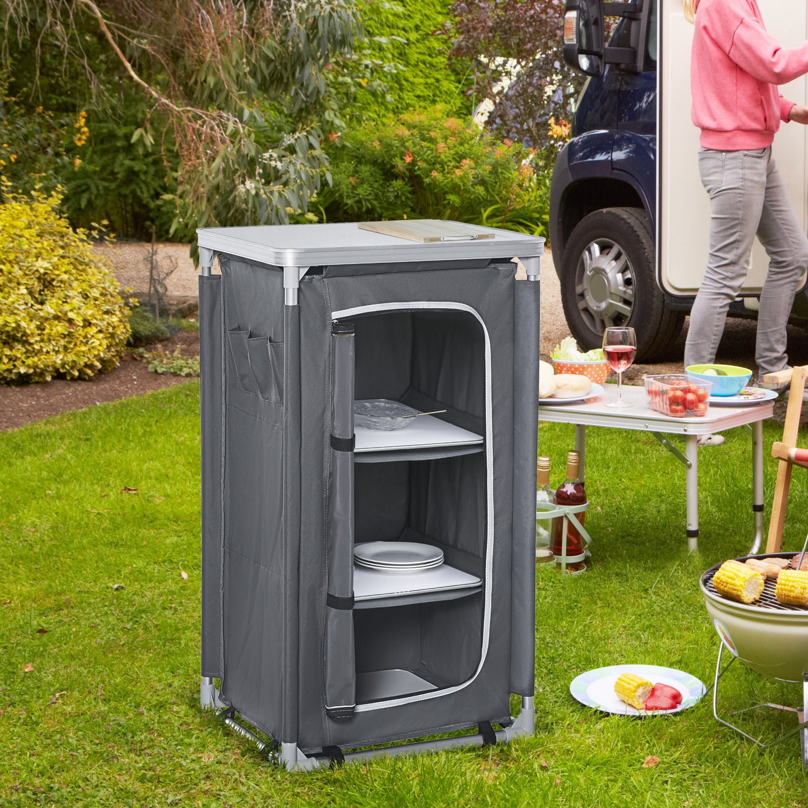 Outdoor 3-shelf Camping Cupboard Kitchen Station Cook Table