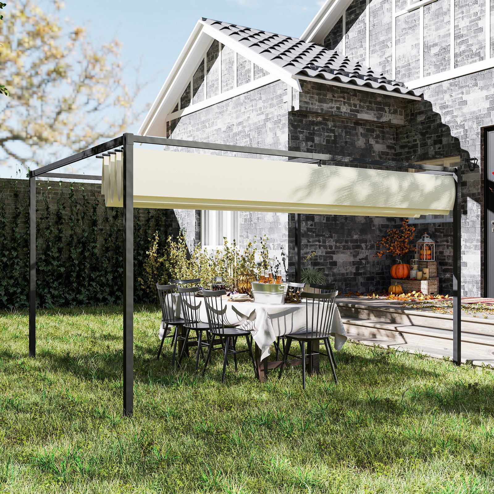 4x3m Metal Pergola Gazebo Retractable Canopy Cream