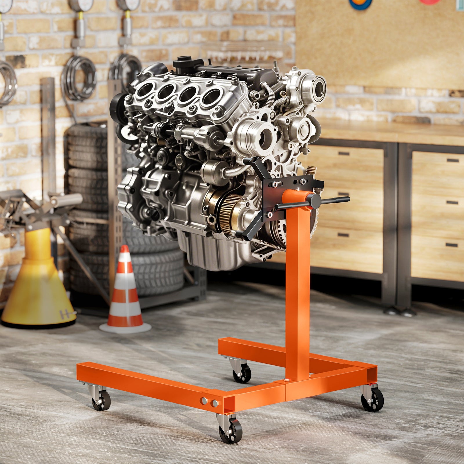 HOMCOM 570 Kg Rotating Engine Stand With Adjustable Head, Orange