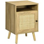 Nightstand, Rattan Bedside Table W/ Cabinet, Shelf