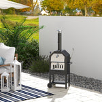 Pizza Oven, Charcoal Bbq, 3-tier, Chimney, Wheels | Black
