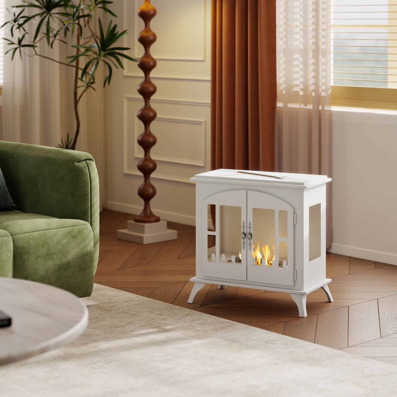 Ethanol Fireplace Stove Freestanding Bioethanol Fire, 0.9l Tank | White