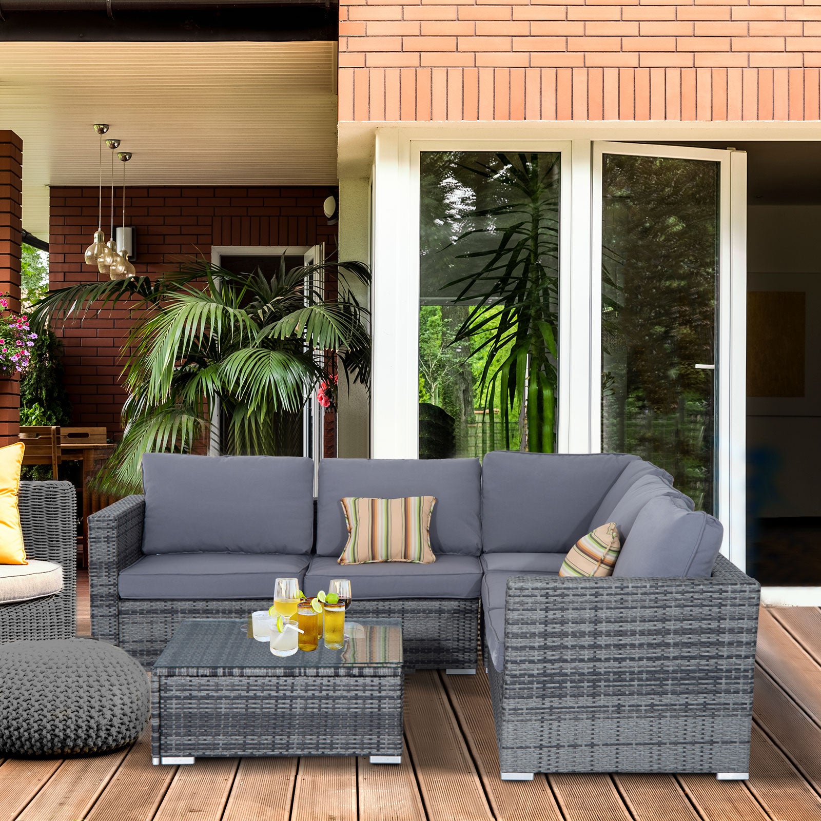 4 Pcs Rattan Outdoor Set Furniture With Sofa Loveseat Table
