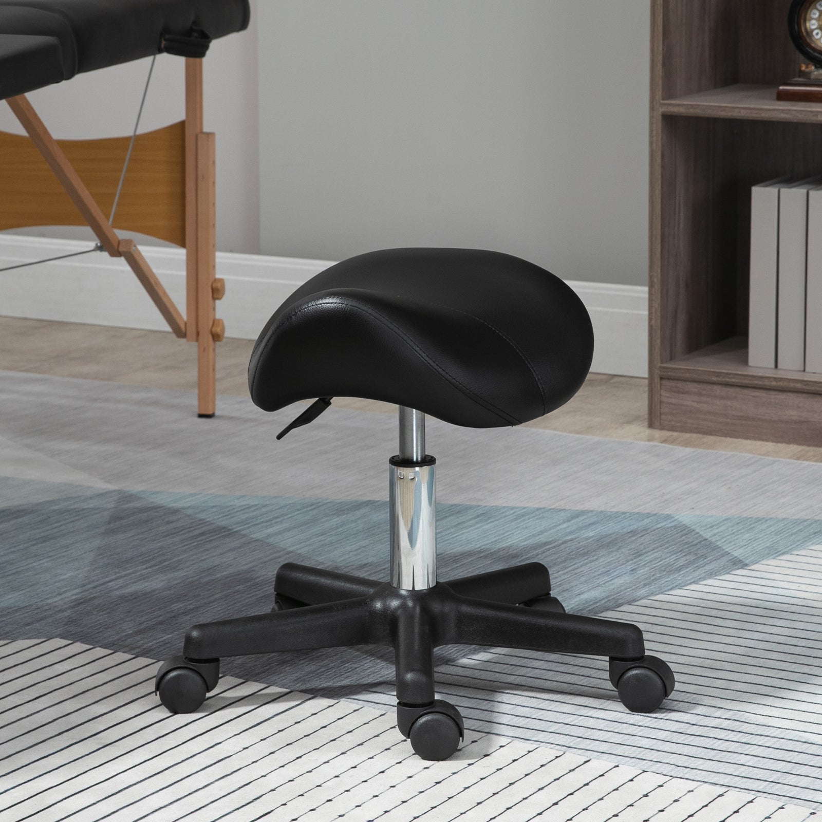 Saddle Stool Adjustable Rolling Salon Chair For Massage Spa | One Size | Black