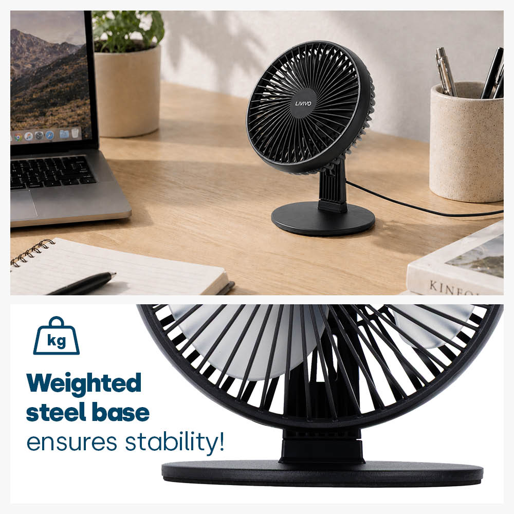 Livivo Compact Desktop Usb Fan 6 Inch Steel Base Cooling Black
