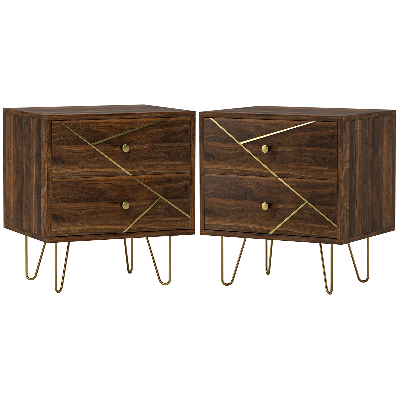 HOMCOM Bedside Tables Set Of 2, Modern Side Table Set 2 Drawers