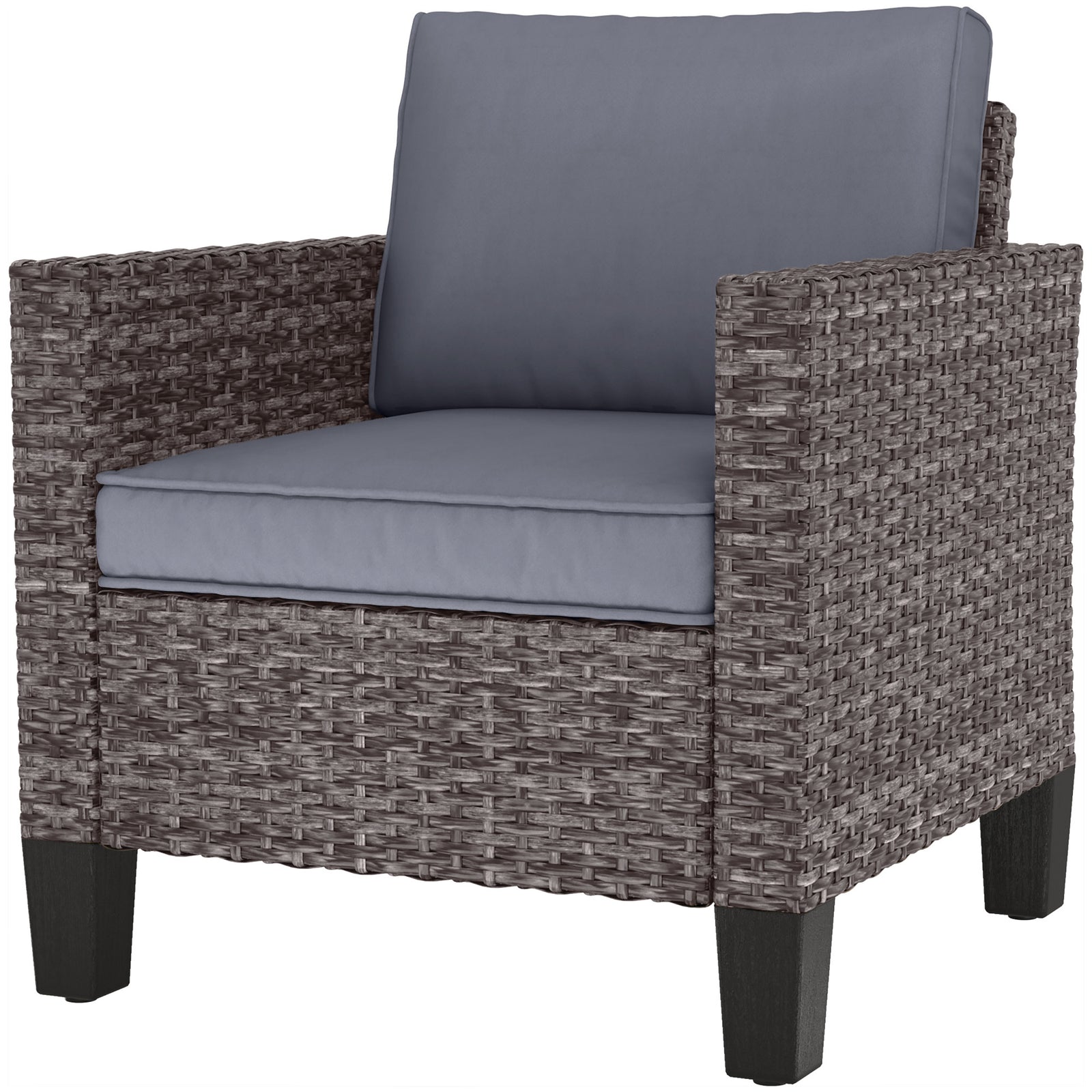 Single Rattan Chair, Garden Armchair W/ Cushions | Dark Gray