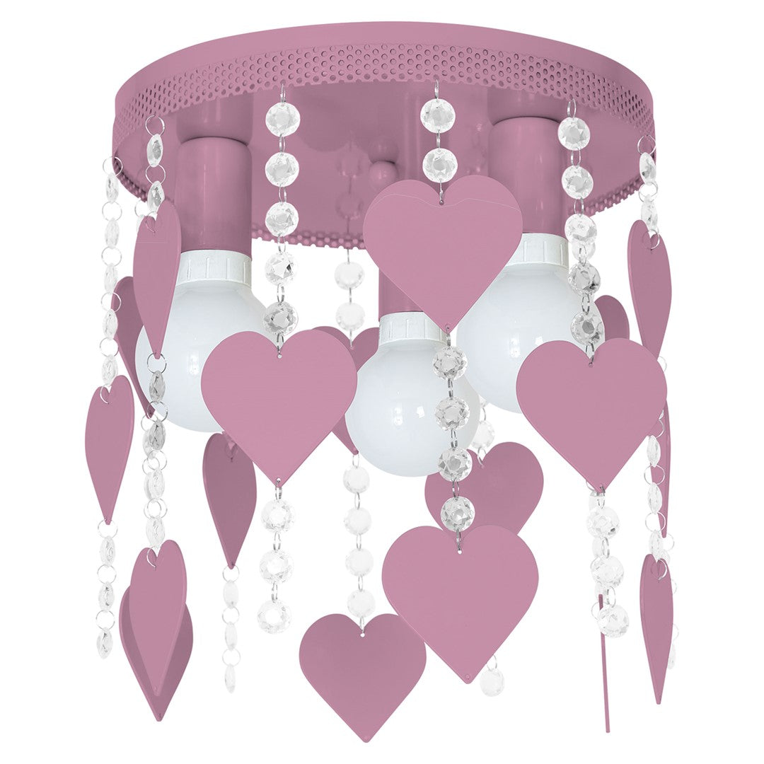 Corazon Pink Ceiling Lamp 3xe27 Delightful Hand Made Bedroom Centrepiece In Baby Pink With Hearts And Crystals