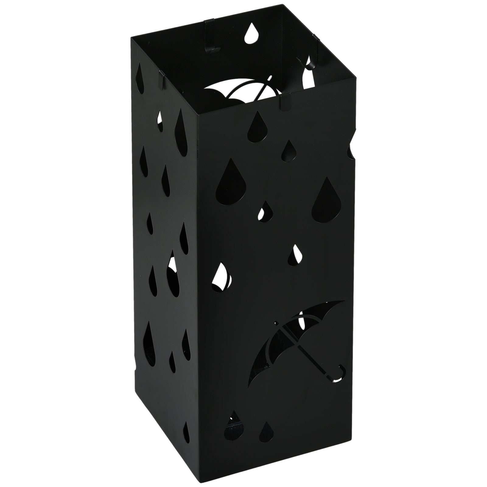 Metal Umbrella Stand, Square Umbrella Basket With 4 Hooks | One Size | Black
