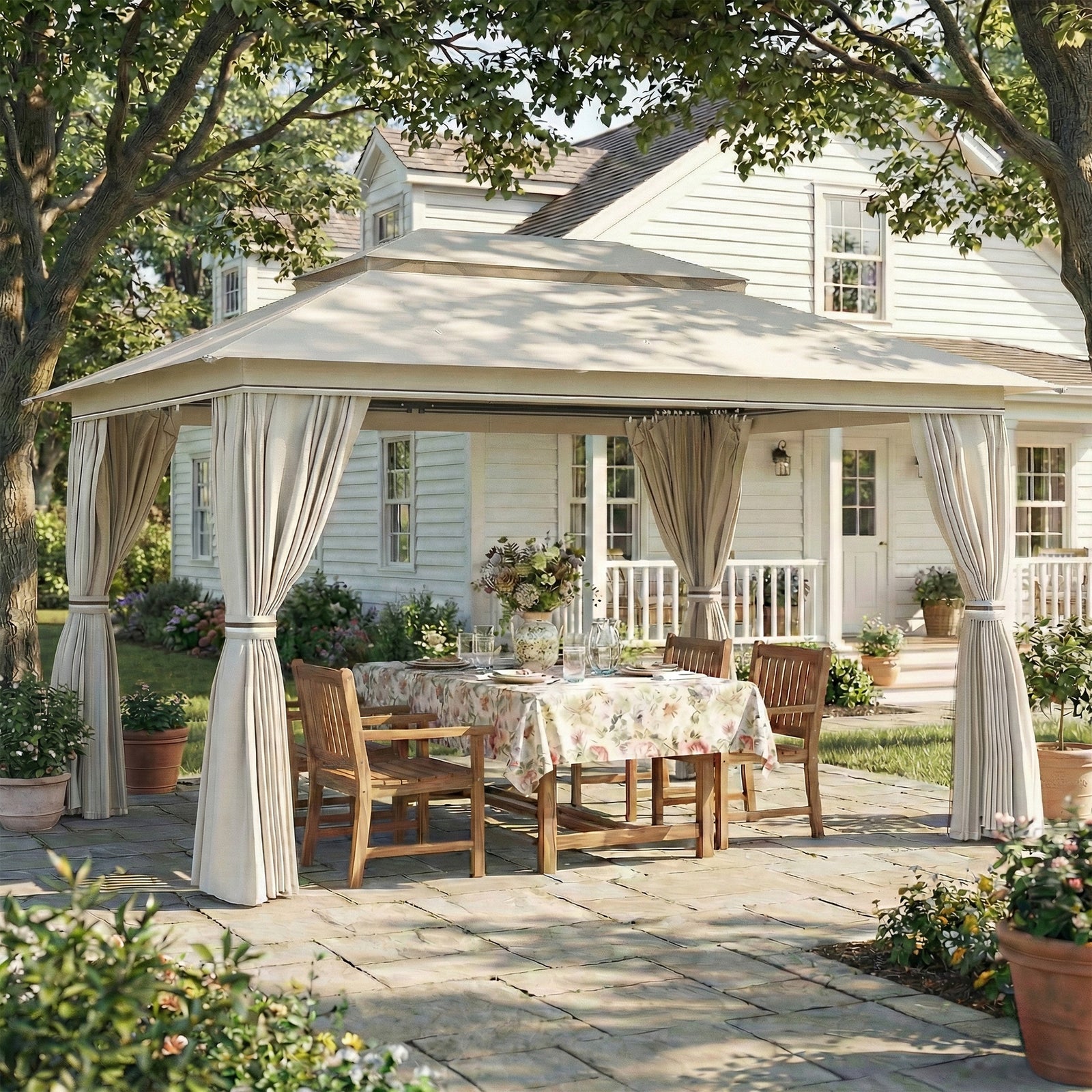 3 X 4 M Outdoor Garden Gazebo With Upf50+ Double roof | Beige