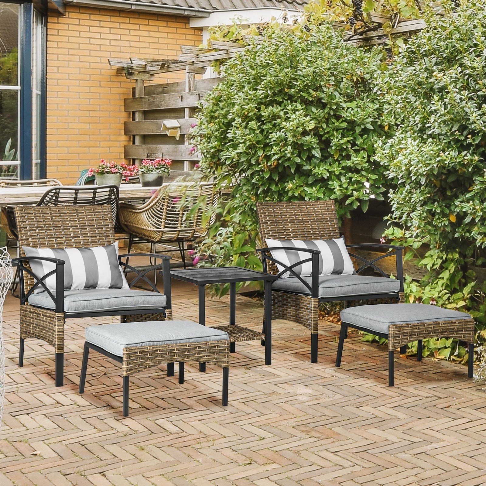 Outsunny 5pc Rattan Garden Table And Chair Set