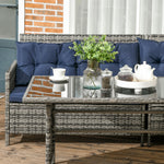 6 Pcs Patio Wicker Dining Set Rattan Chair Stool Table Set | Dark Blue