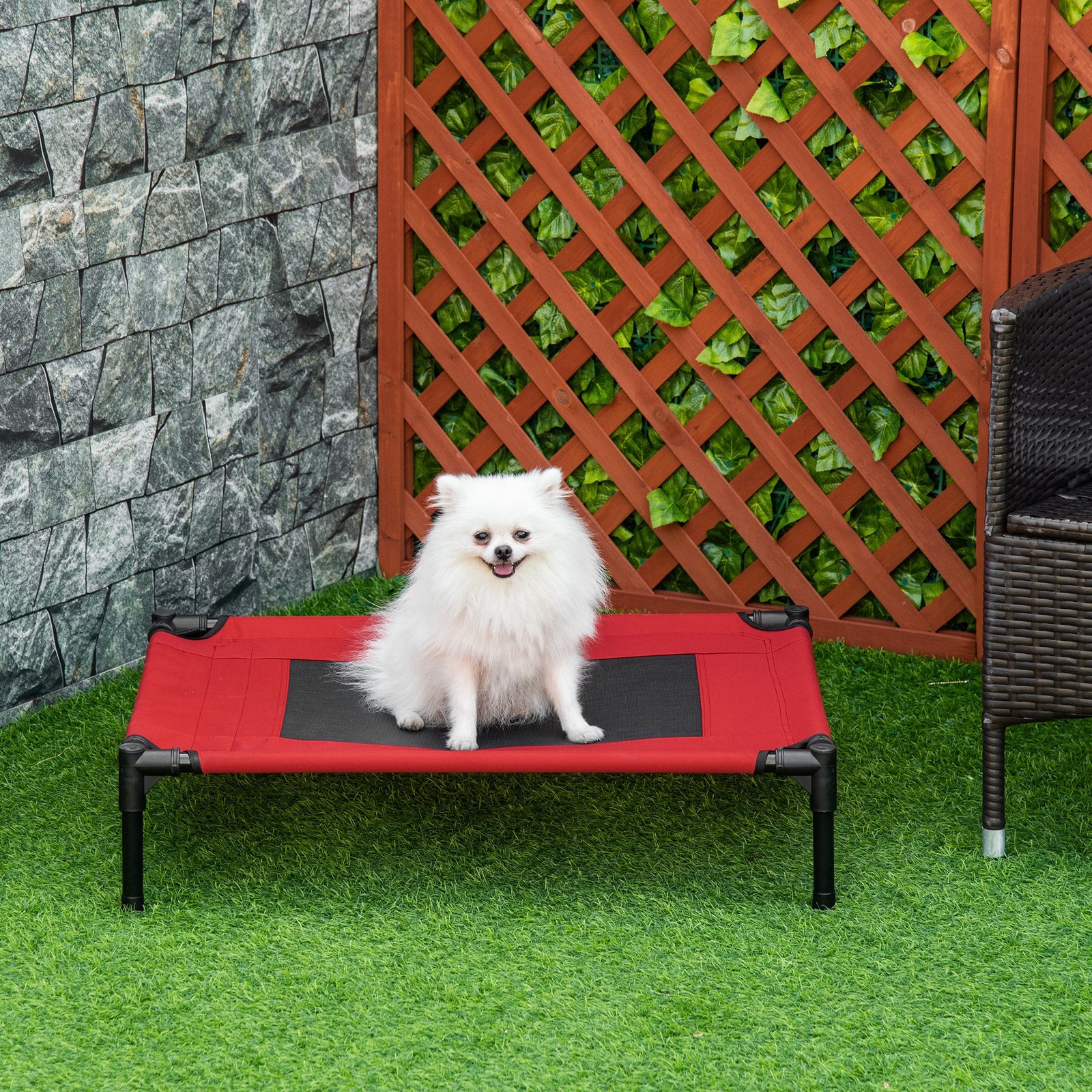 Pawhut Pet Raised Bed Elevated Cool Cot Home Camping Basket Breathable M Red