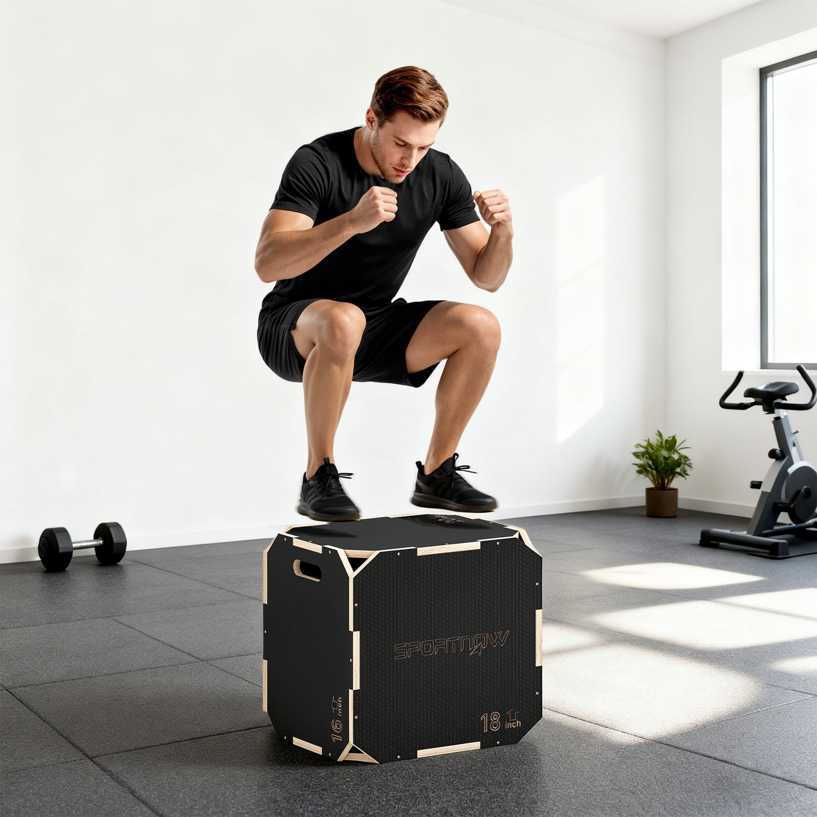 Non-slip Plyo Box, Corner-free Wooden Jump Box