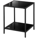 Side Table With Tempered Glass Top, Accent Storage