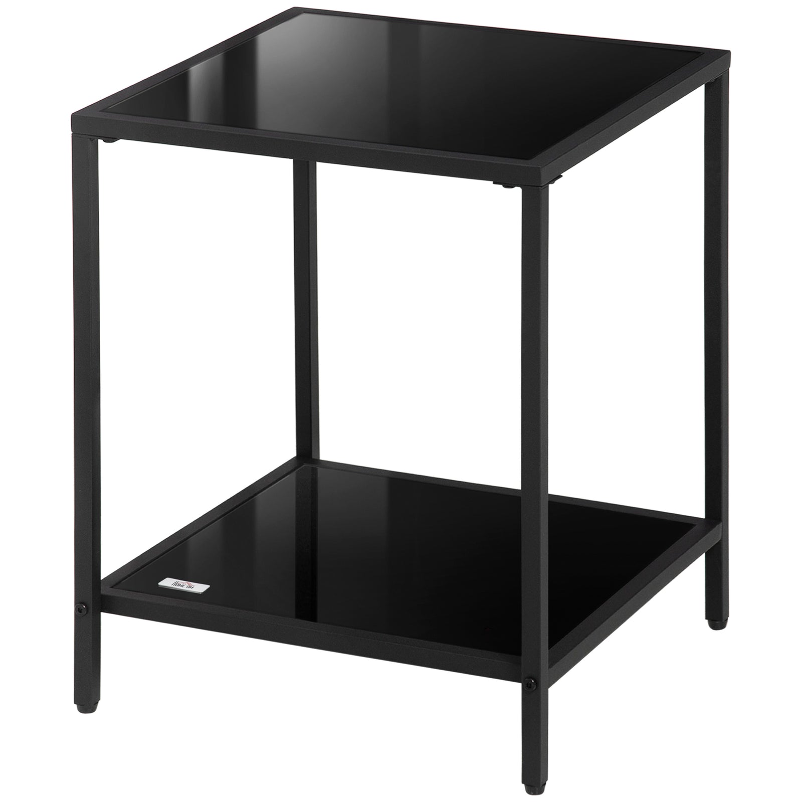 Side Table With Tempered Glass Top, Accent Storage