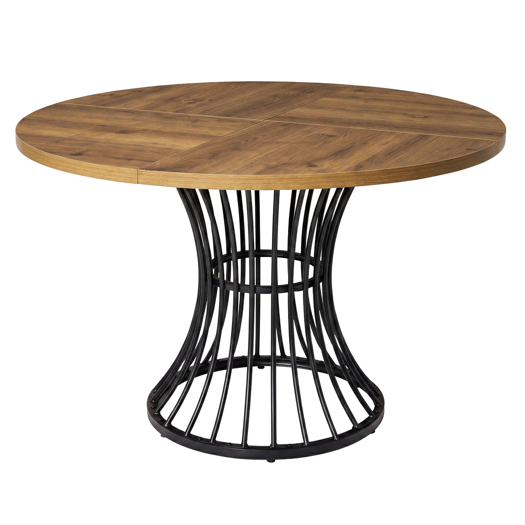 Round Dining Table For 4-6 People 30mm Mdf Metal Base Kitchen Brown | Brown