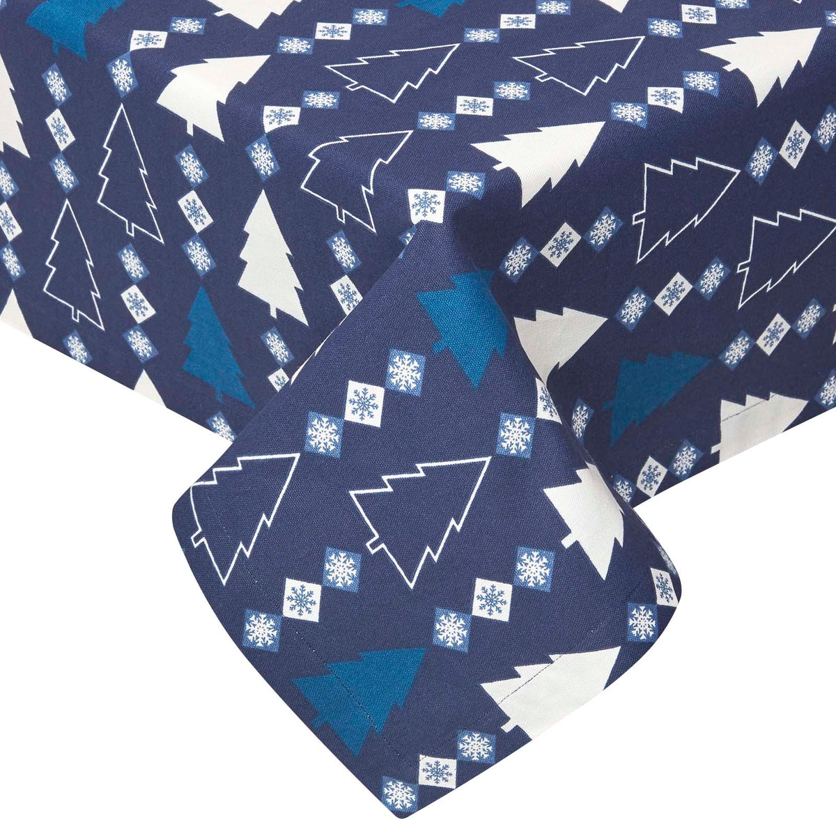 Blue Winterland 100% Cotton Round Christmas Tablecloth 178 Cm | 178cm | Blue