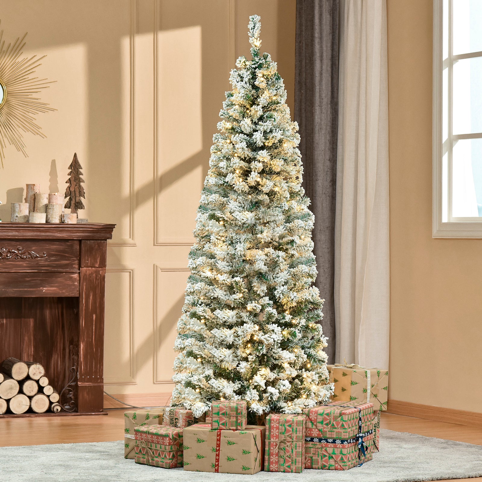 4/5/6ft Prelit Snow Flocked Christmas Tree With Light | 6ft | Green