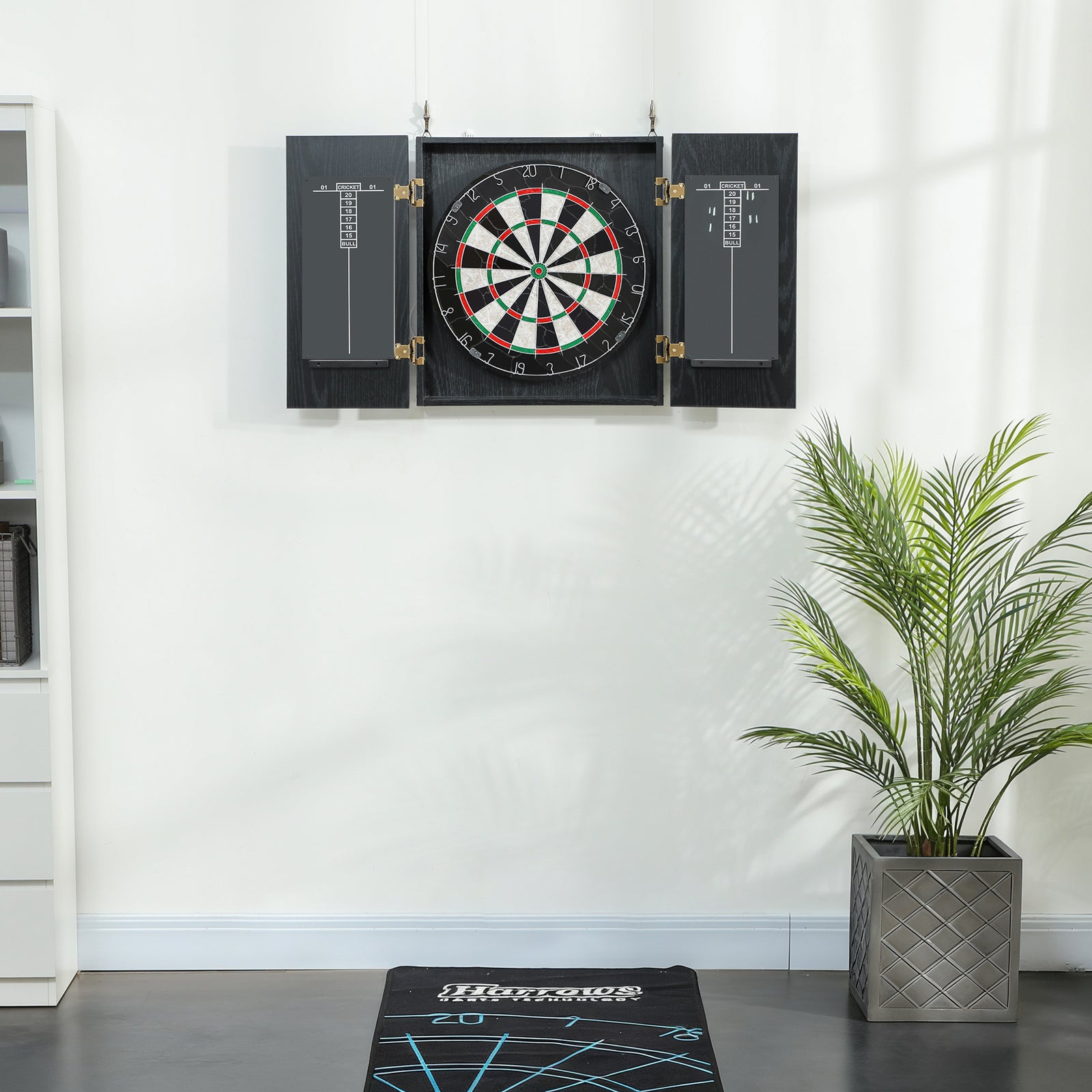 Bristle Dartboard Set With Cabinet, 6 Steel Tip Darts