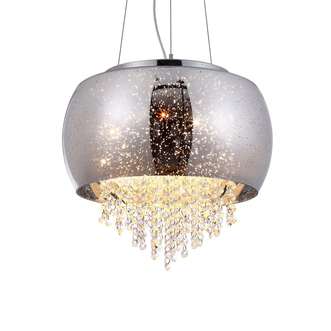Starlight Pendant Lamp 3xe14 A Stunning Hand Made Lamp 39cm Glass Shade Housing Chrome Fitments And Gorgeous Crystals