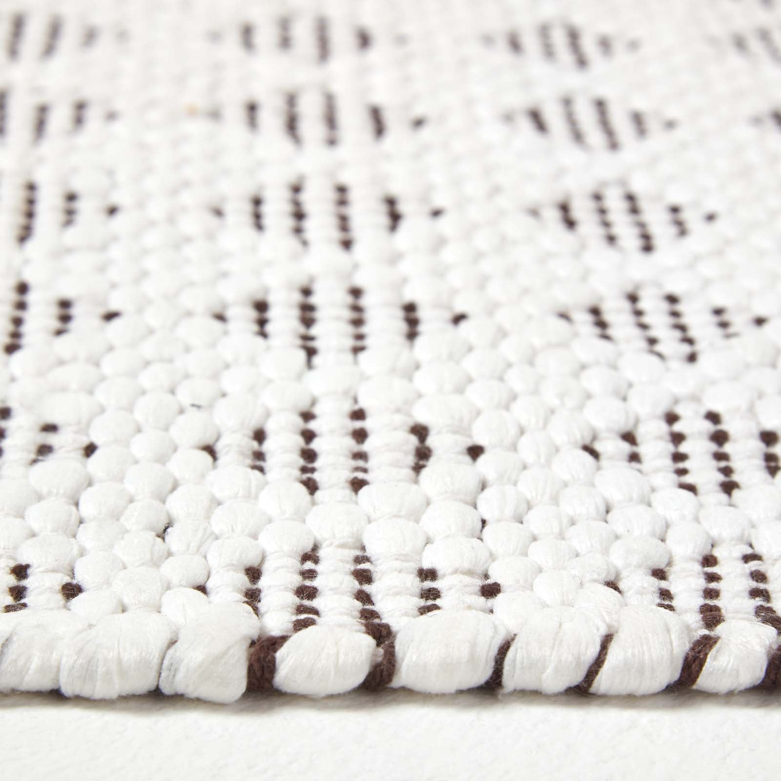 White Geometric Black Diamond Chindi Rug | 150cm x 95cm | White