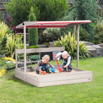 Kids Wooden Sandbox W/ Canopy, Kitchen Toys, Seat, Storage, For Outdoor