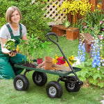 Garden Trolley Cart With Pneumatic Wheels And Rotating Handle | Green