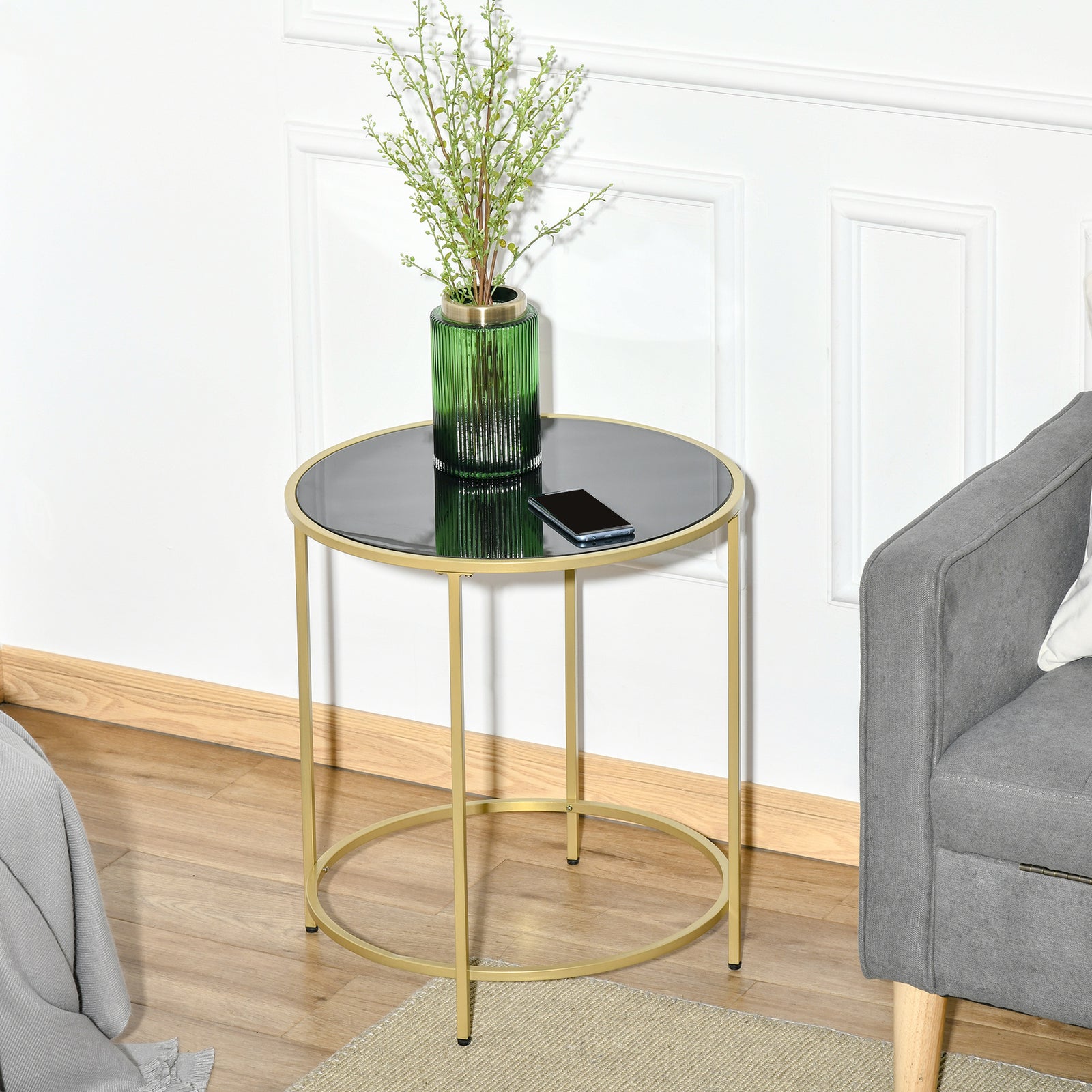 Round Side Table, Tempered Glass Top, Living Room