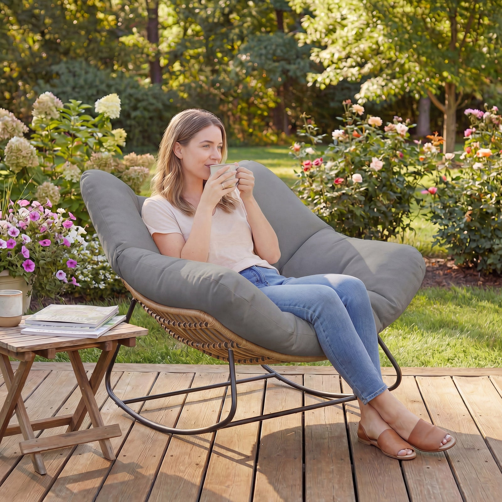 Indoor Outdoor Rocking Chair With Cushion | Grey