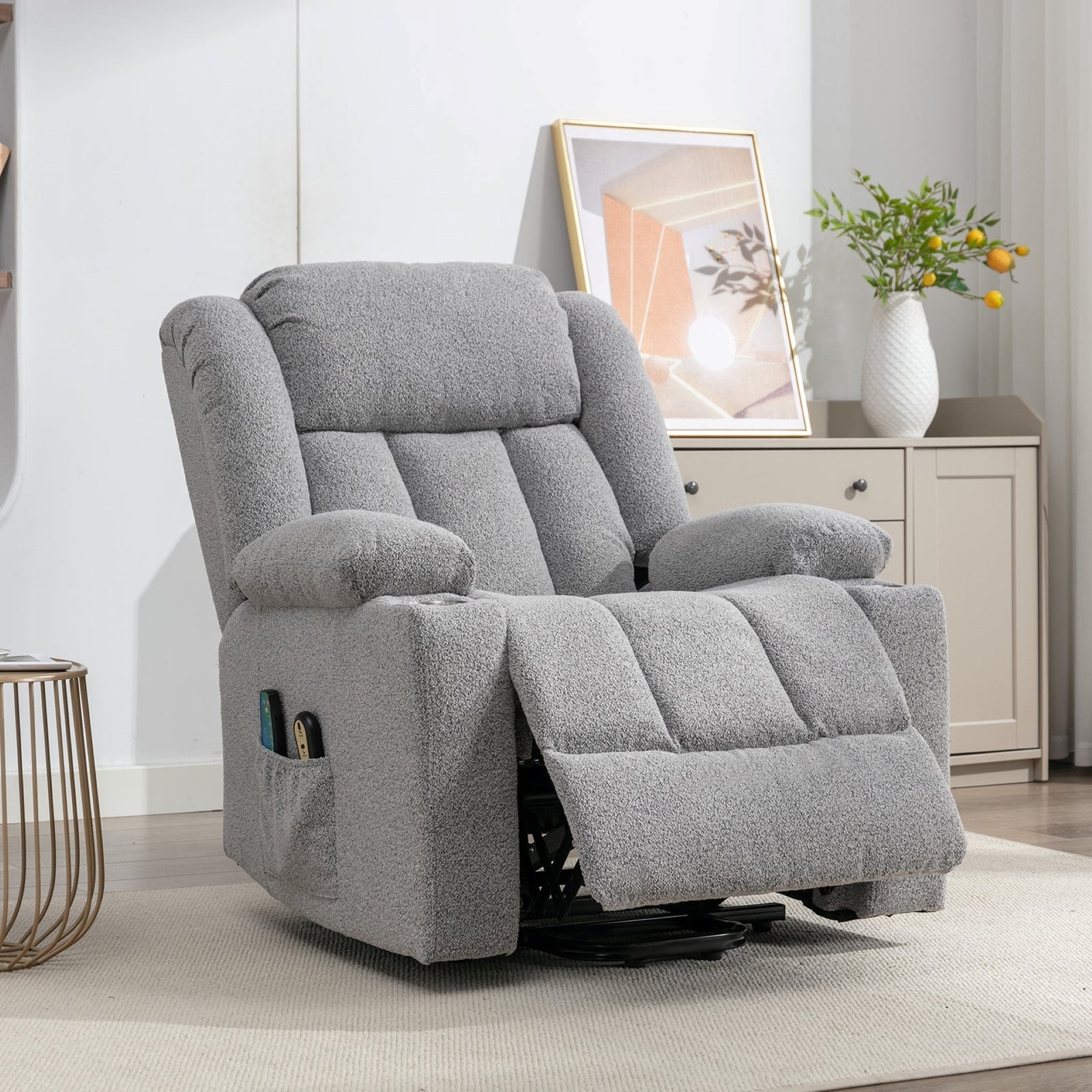Lovell Electric Lift Assist Riser Recliner With Massage And Heat | Grey