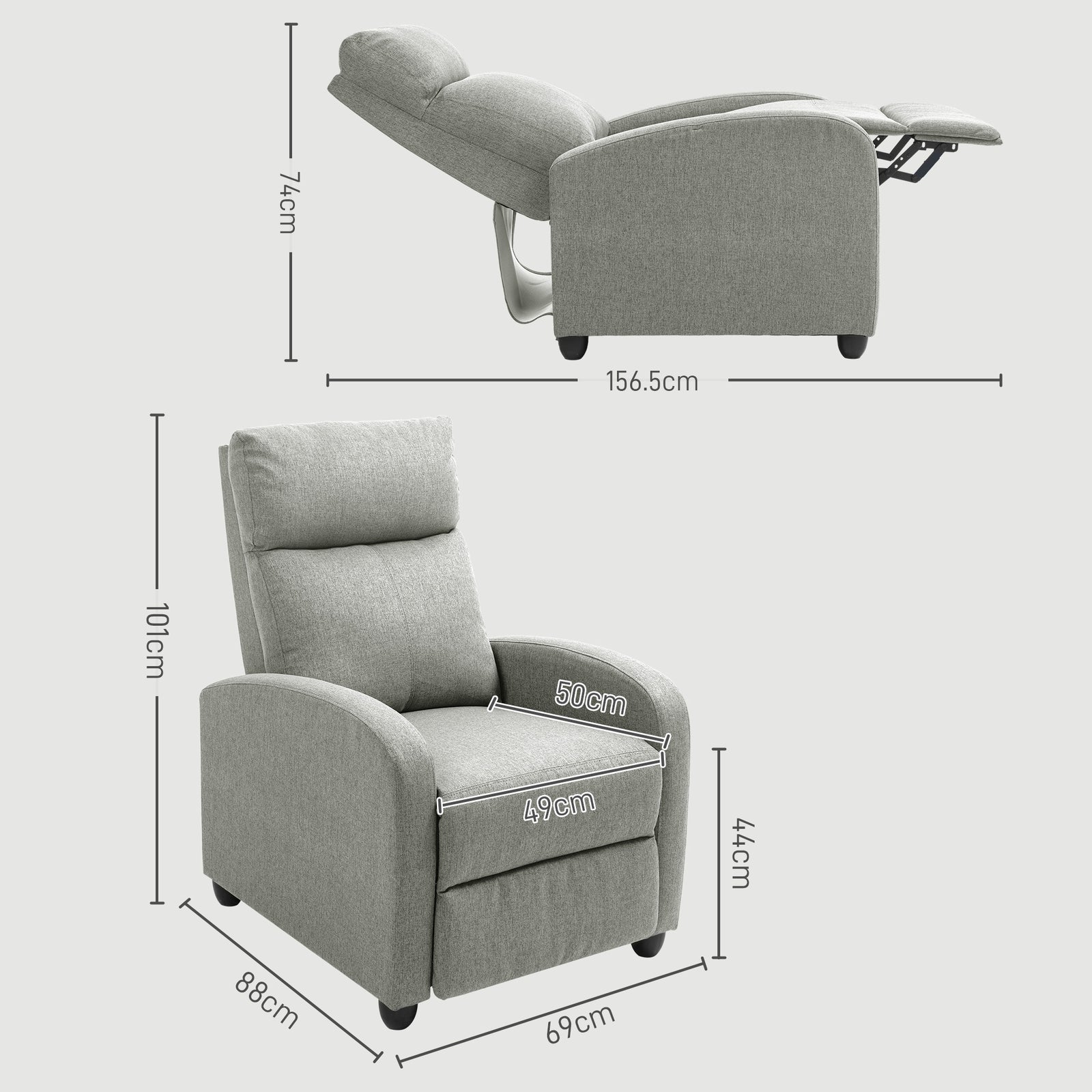 Linen Fabric Manual Reclining Chair With Padded Seat