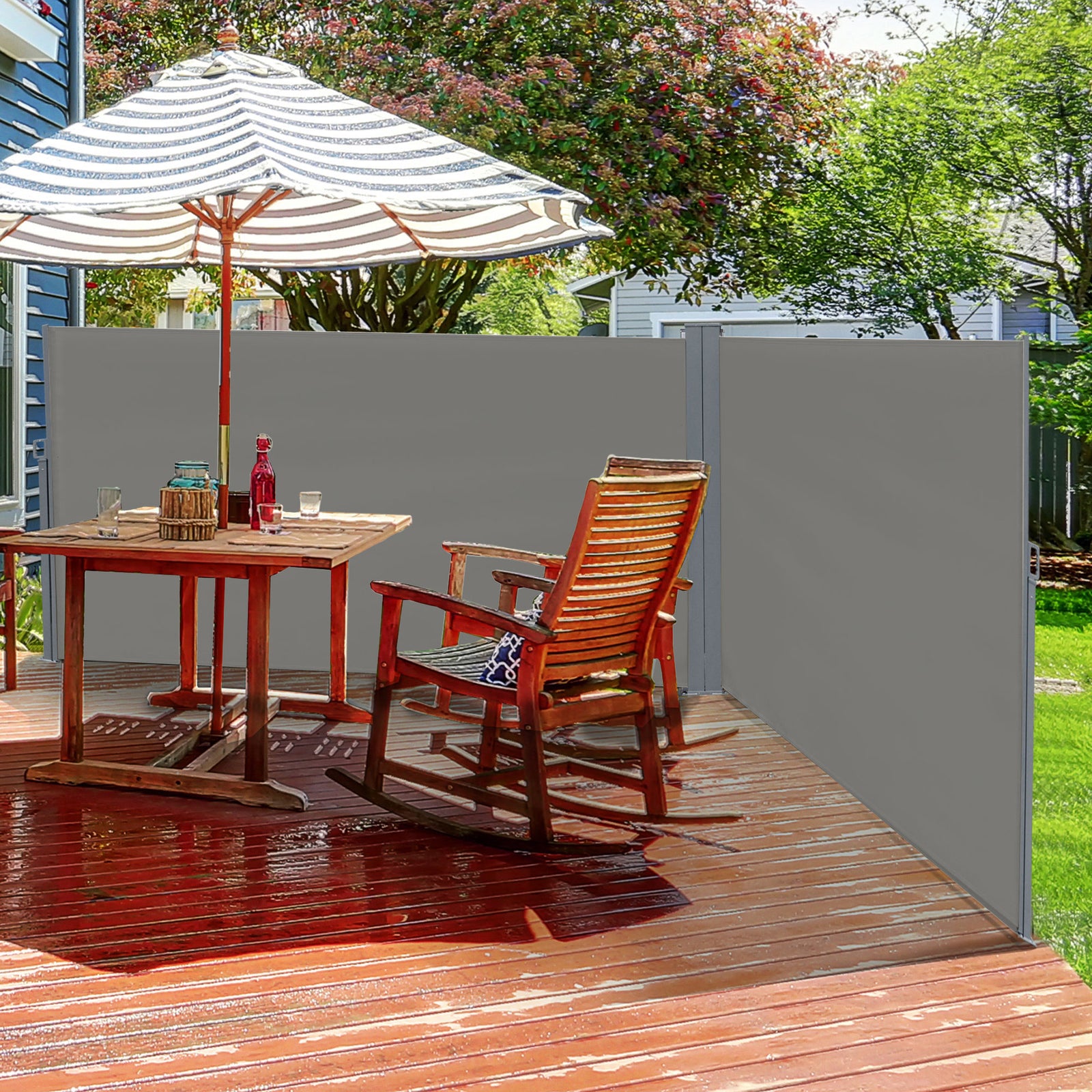 6x2m Retractable Sun Side Awning Screen, Grey