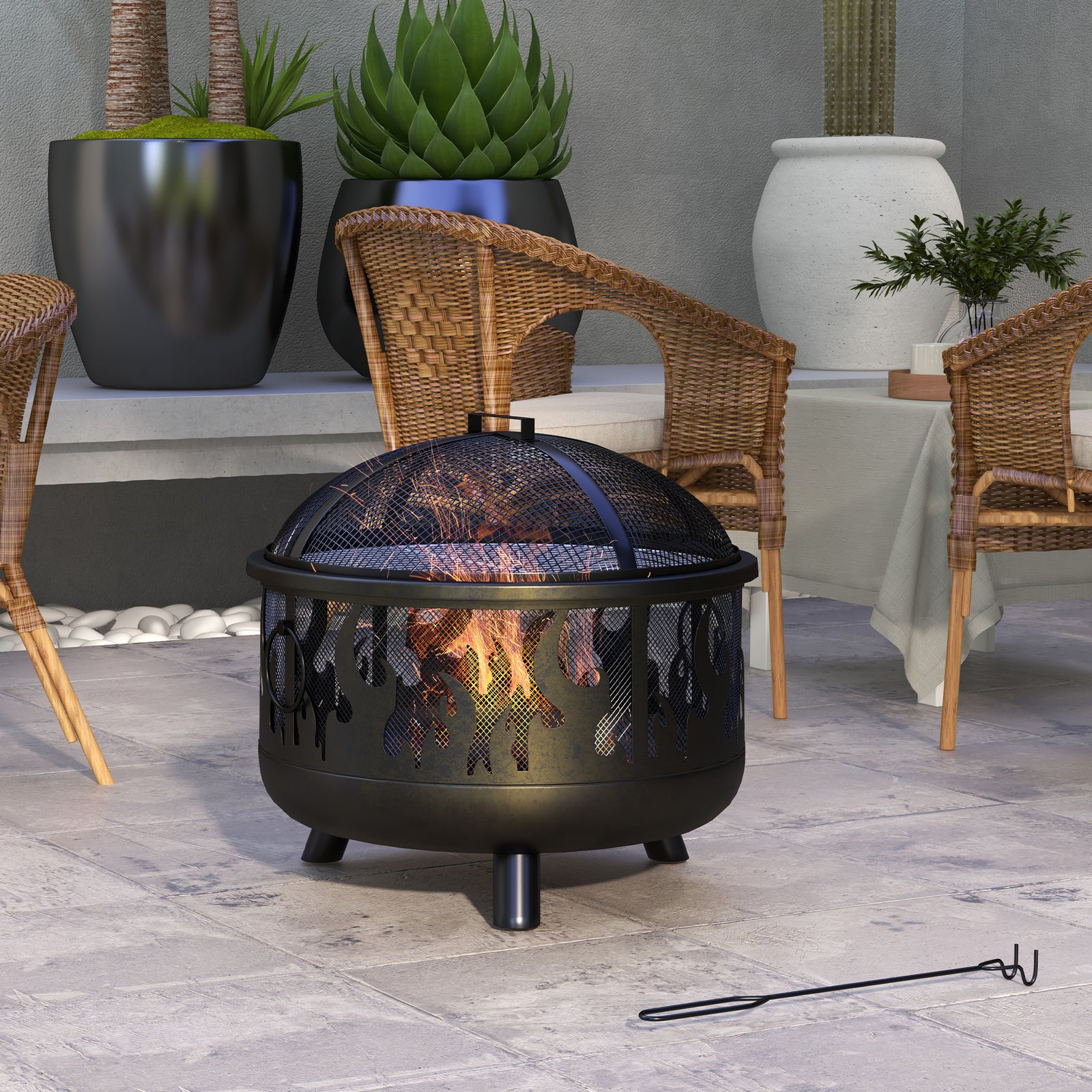 61.5cm 2-in-1 Fire Pit & Bbq Garden Heater