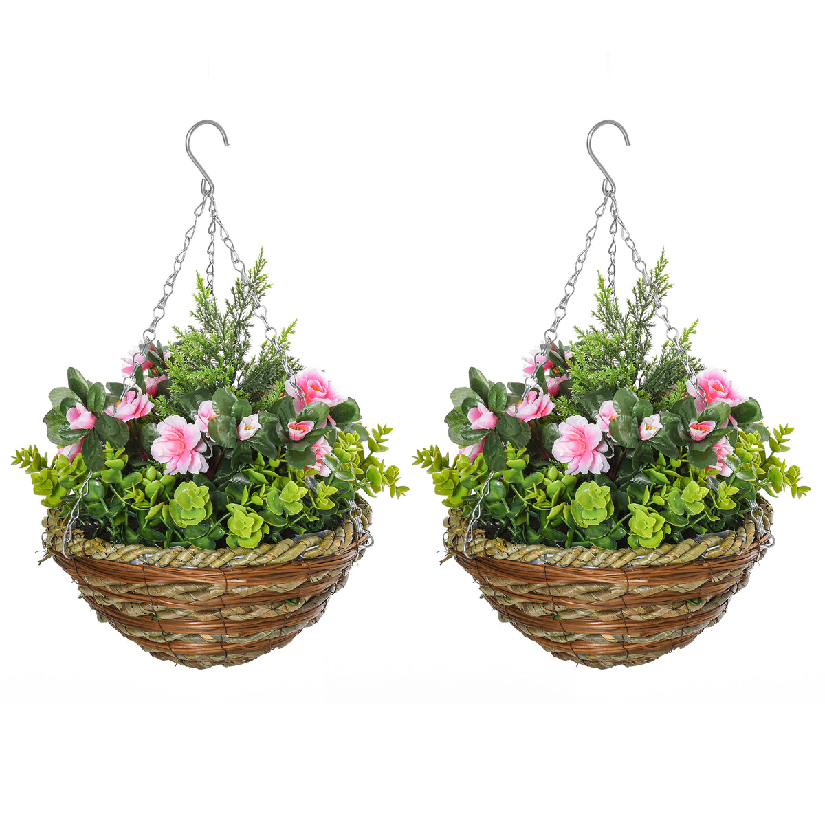 2 Pcs 34cm Artificial Lisianthus Flower Hanging Basket | Set of 2 | Pink