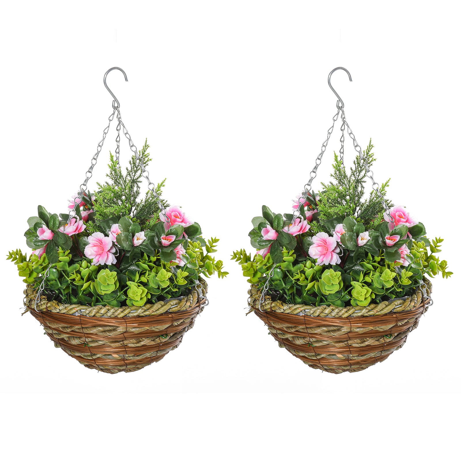 2 Pcs 34cm Artificial Lisianthus Flower Hanging Basket | Set-of-2 | Pink