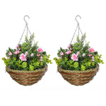 2 Pcs 34cm Artificial Lisianthus Flower Hanging Basket | Set of 2 | Pink