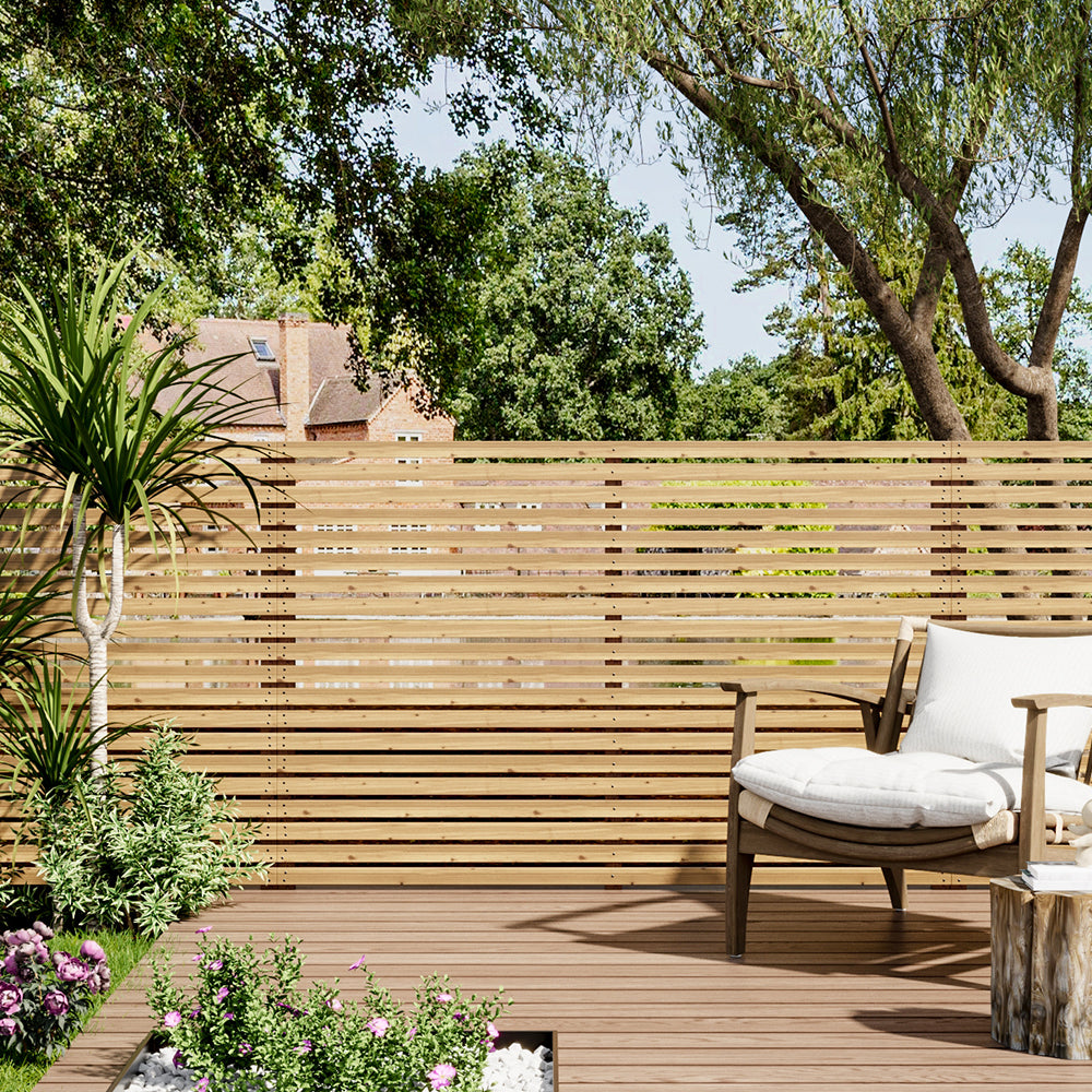 180cm W X 120cm H Garden Privacy Wooden Fence Panel, Solid Pine Slatted Outdoor Fence With Water-based Finish | One Size | Natural Oak