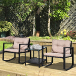 3pcs Rattan Rocking Set, Patio Bistro, Cushioned