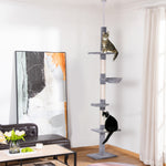 Floor To Ceiling Cat Tree For Indoor Cats 5-tier Kitty Tower | Gray